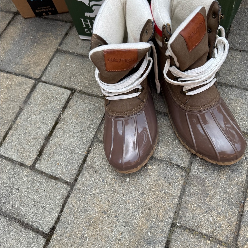 Nautica Brown and White Duck Boots